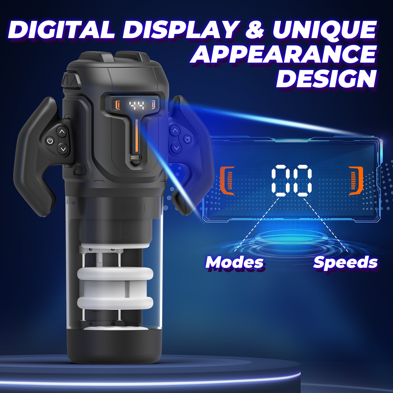 Thrusting and Rotating Male Masturbator - Unique Male Sex Toys Thrusting on Shaft Rotating on Glans for 4 Speeds, Sex Toys for Men with Handles & Digital Display & One-Click Burst, Sergeant Major
