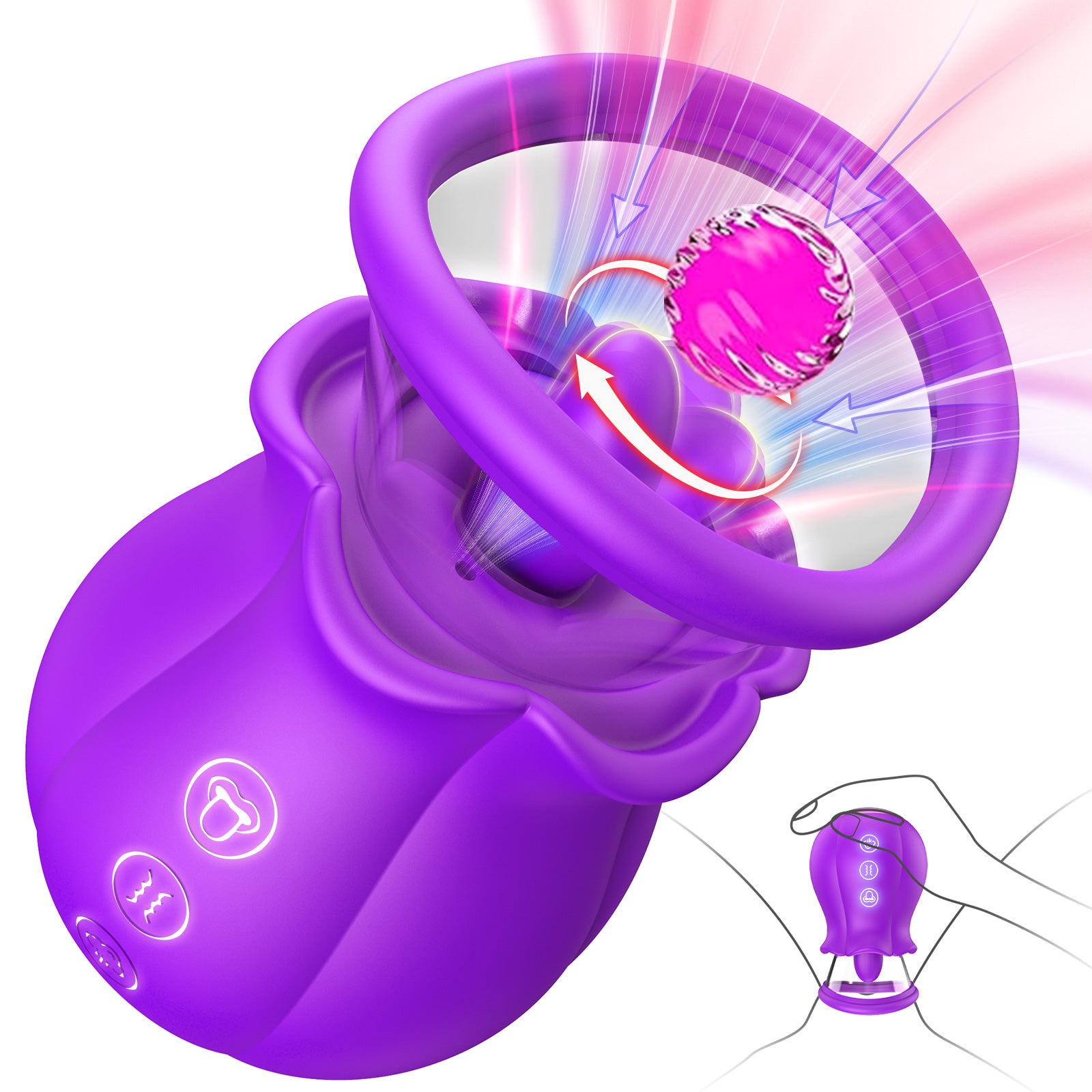 Sucking Vibrator Rose Sex Toy - 3 in 1 Adult Sex Toys Removable Cup for Clit Clitoral Nipple Stimulation, 360° Rotation G spot Vibrator with 9 Tongue Licking & Vibration & 3 Suctions, Women Sex Toys