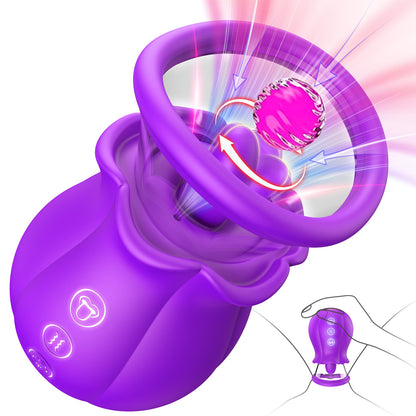 Sucking Vibrator Rose Sex Toy - 3 in 1 Adult Sex Toys Removable Cup for Clit Clitoral Nipple Stimulation, 360° Rotation G spot Vibrator with 9 Tongue Licking & Vibration & 3 Suctions, Women Sex Toys
