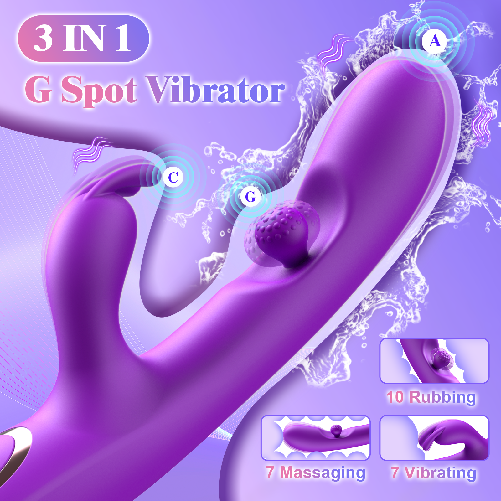 G Spot Vibrator Sex Toys-3 in 1 Adult Sex Toys 360° Rotation Vibrators with 10 Rubbing & 7 Vibrating & 7 Massaging, Waterproof Clitoral Stimulator Dildo Rabbit Vibrator Women Sex Toy