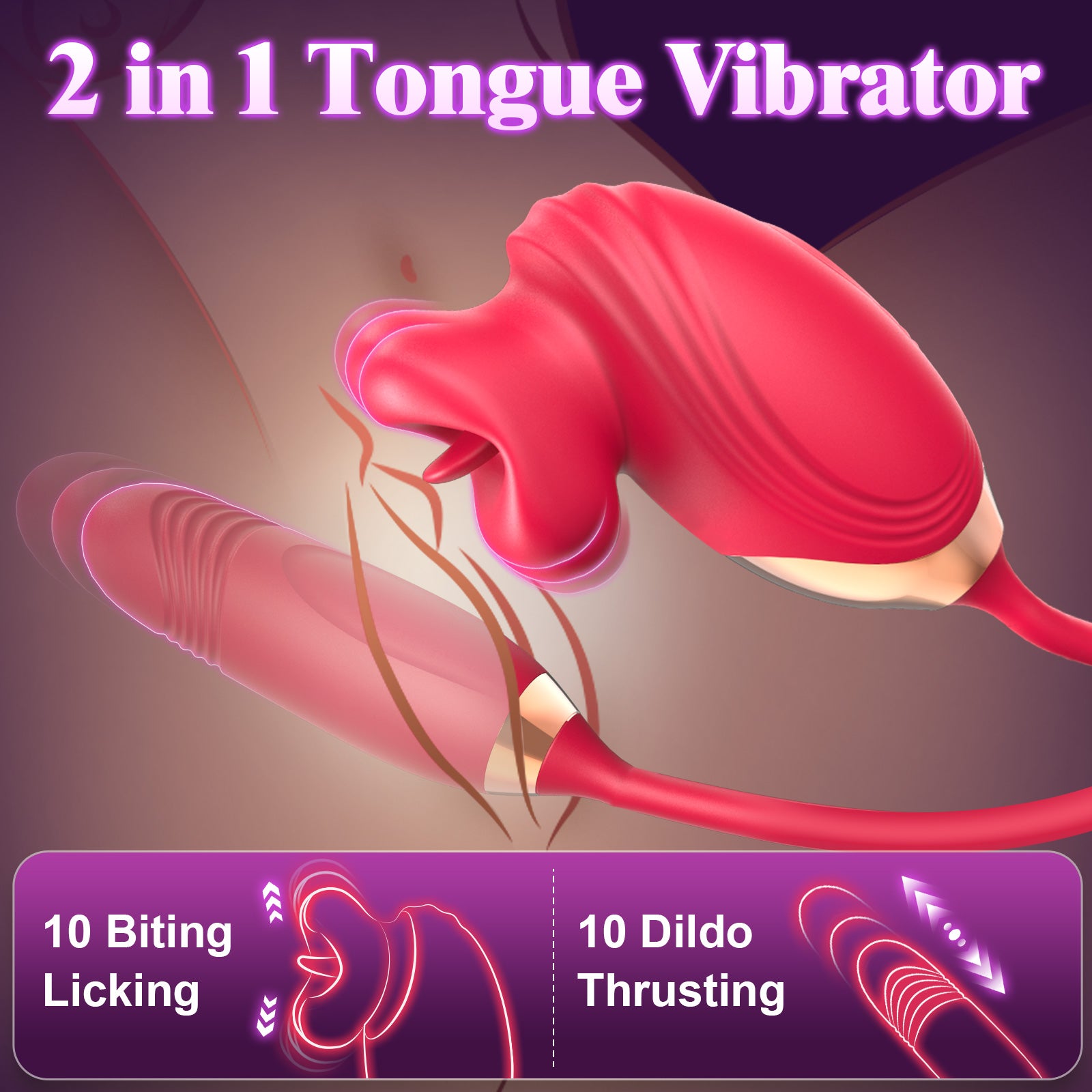 Rose Vibrator Women Sex Toys - G Spot Mouth Vibrators with 10 Biting Licking Vibrating & 10 Thrusting Modes Clitoral Anal Nipple Thrusting Dildo Stimulator Pleasure Tools Adult Sex Toy for Female