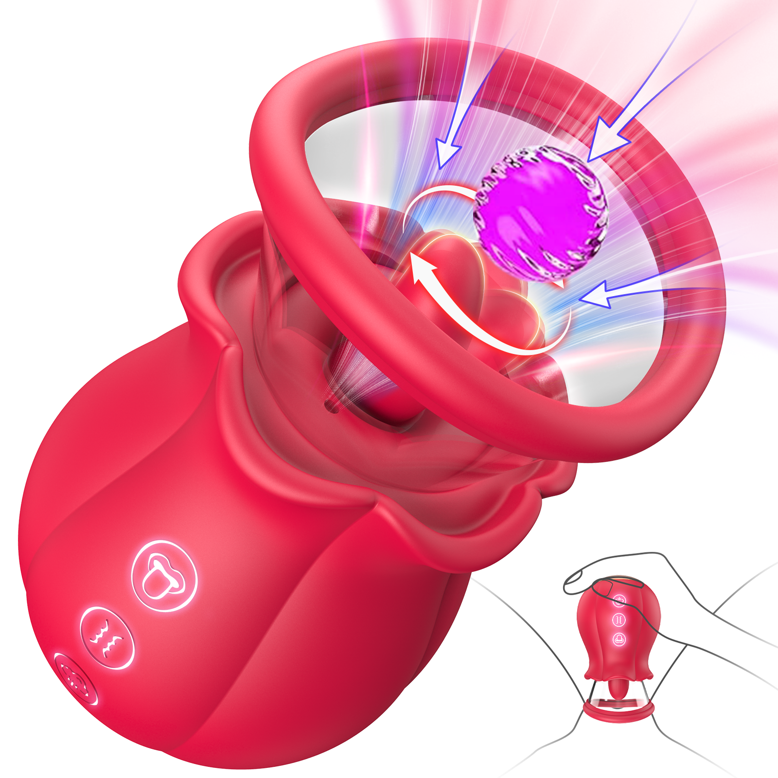 Sucking Vibrator Rose Sex Toy - 3 in 1 Adult Sex Toys Removable Cup for Clit Clitoral Nipple Stimulation, 360° Rotation G spot Vibrator with 9 Tongue Licking & Vibration & 3 Suctions, Women Sex Toys