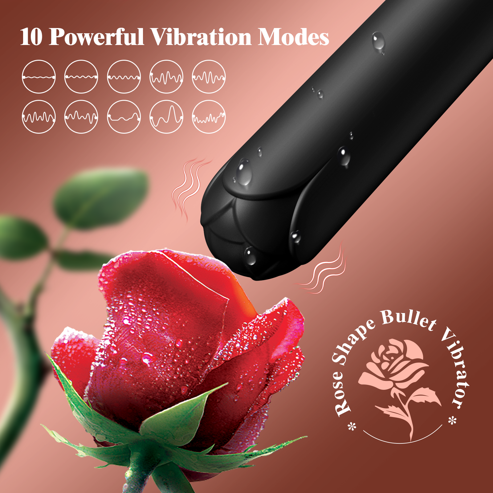 Rose Sex Toy Bullet Vibrator, Mini Bullet Vibrator for Women with 10Vibrations, Full Silicone Clit Massager with Rose Tip for Nipple Stimulation, Female Finger Lipstick Pocket