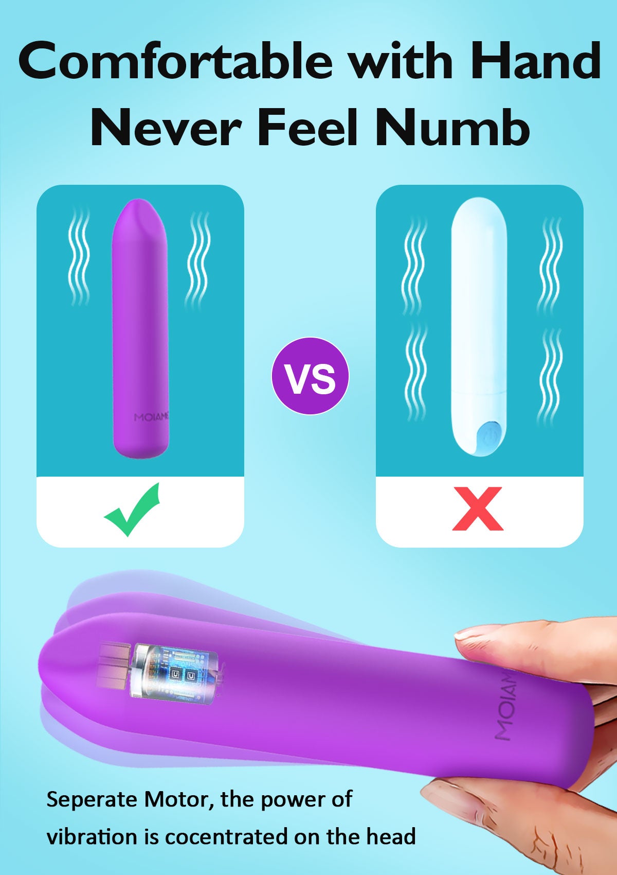 Small Bullet Vibrator for Women: Waterproof Mini Clit Vibrator with 10 Modes, Full Silicone Vibrating Finger Massager for G Spot Nipple, Female Rechargeable Lipstick Vibe Sex Toy, Purple