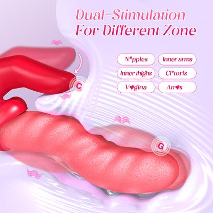 Thrusting Dildo Vibrator for Women – Tongue Finger Vibrators 2 in 1 Dual Stimulation Sex Toys, 5 Wave Thrusting Modes & 8 Pressing Vibrations LED Display for Adult Sex Toys & Games, Rose Vibrator