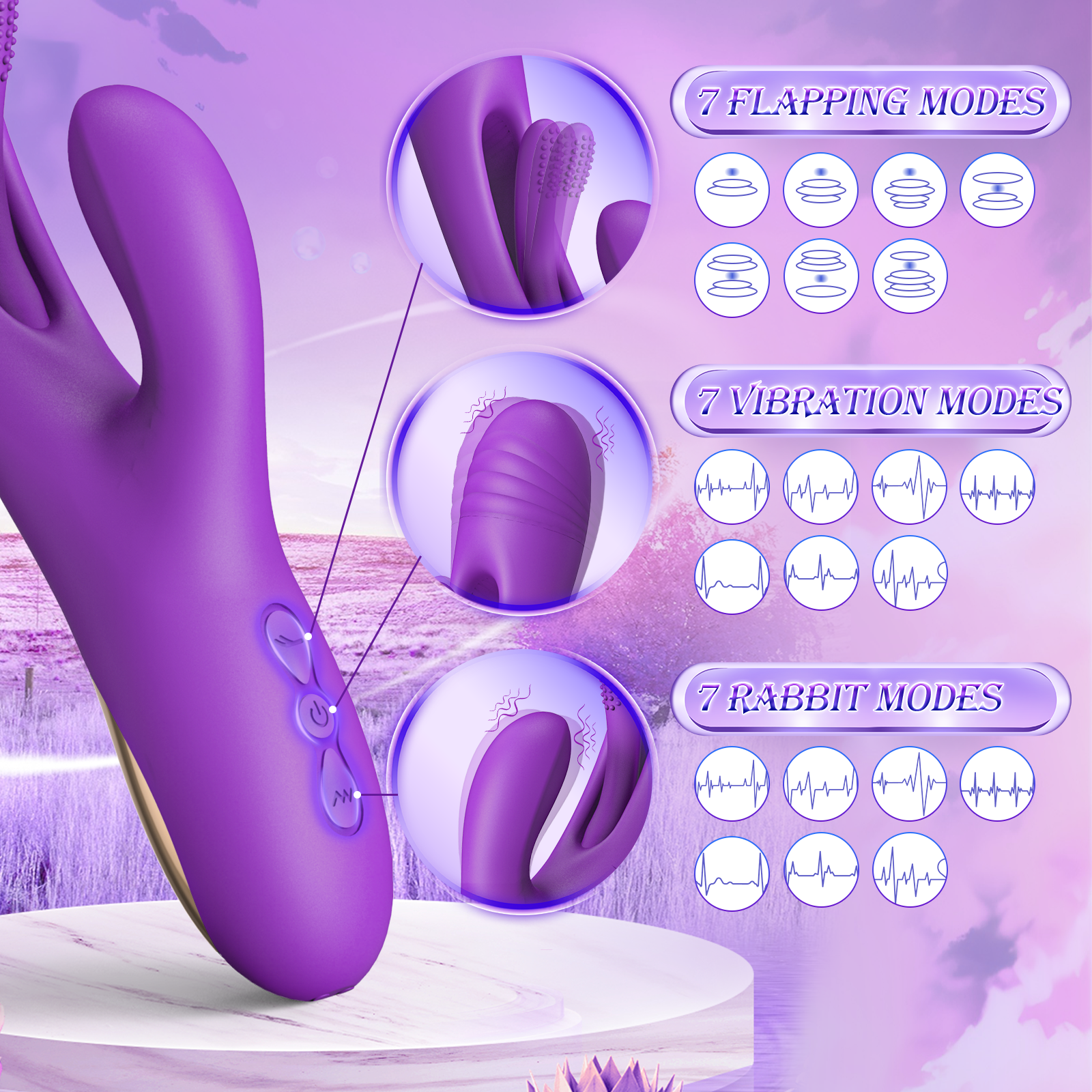 Vibrator Dildo Rabbit Sex Toys -LOVENOTE G Spot Vibrator Massager for Women Clitoral Nipple Stimulation, 3 in 1 Sex Toys with 14 Vibration & 7 Tongue Licking Flapping, Adult Product