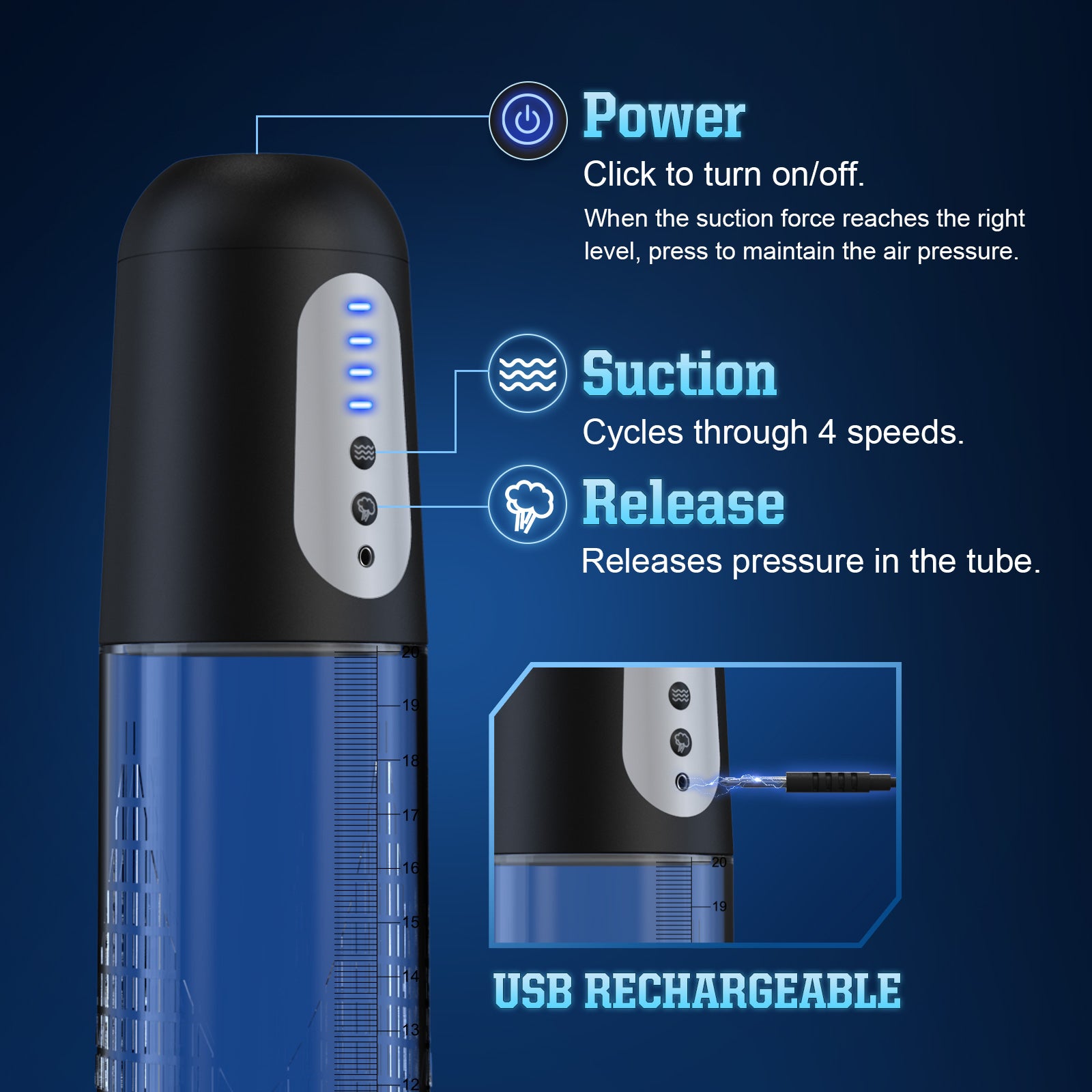 Electric Penis Pump Sex Toys - Automatic Penis Vacuum Enlargement Pump with 4 Suction Intensities, Digital Display & Powerful Suction, Rechargeable Adult Toys Training for Men Stronger Bigger Erection