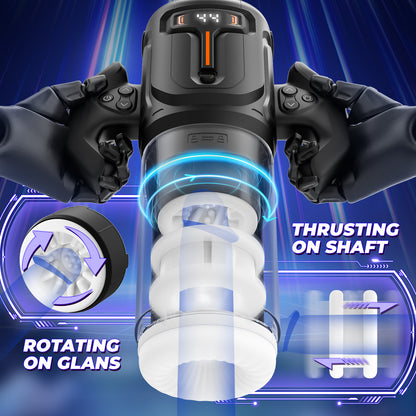 Thrusting and Rotating Male Masturbator - Unique Male Sex Toys Thrusting on Shaft Rotating on Glans for 4 Speeds, Sex Toys for Men with Handles & Digital Display & One-Click Burst, Sergeant Major