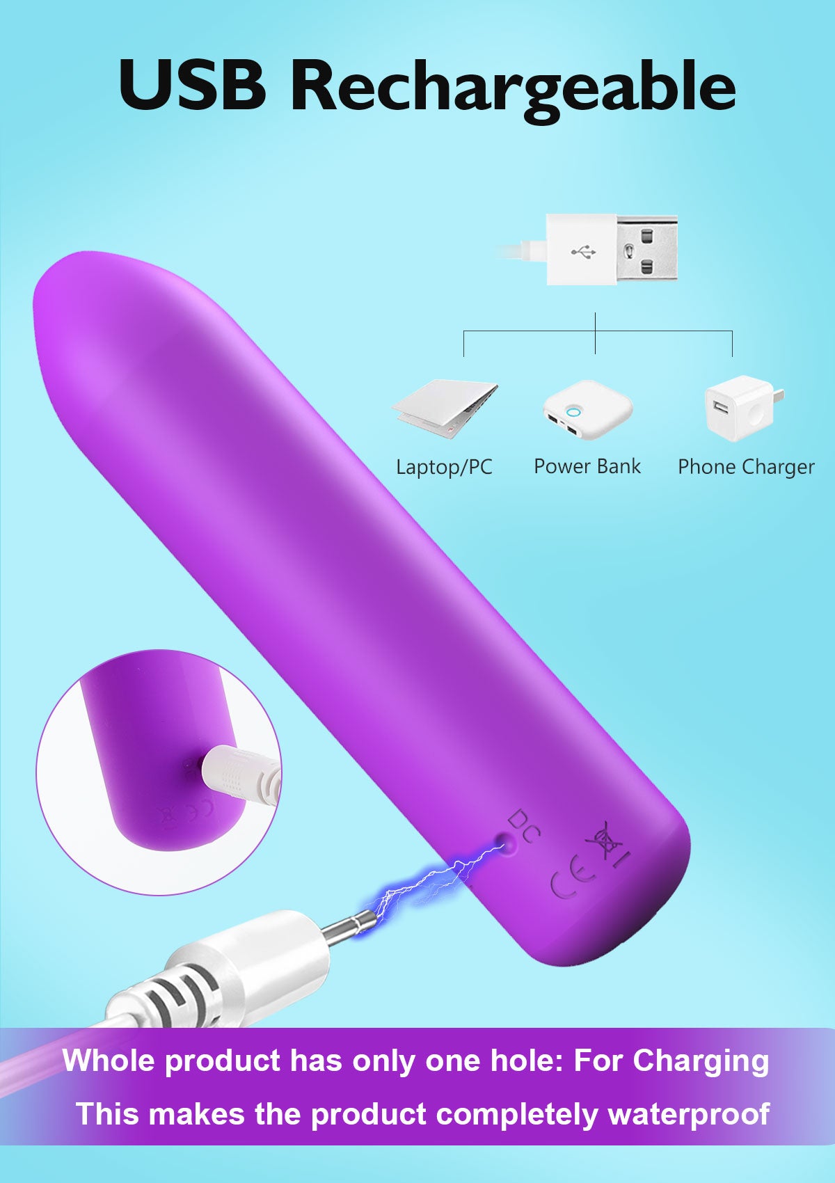 Small Bullet Vibrator for Women: Waterproof Mini Clit Vibrator with 10 Modes, Full Silicone Vibrating Finger Massager for G Spot Nipple, Female Rechargeable Lipstick Vibe Sex Toy, Purple