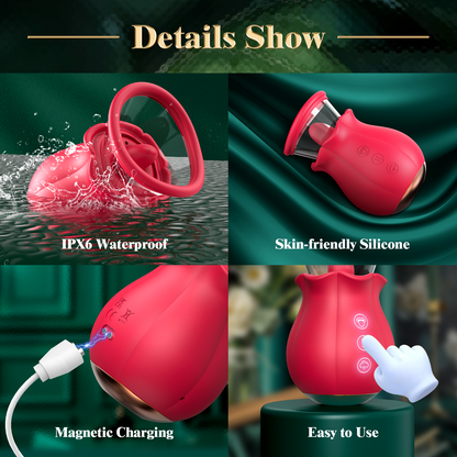 Sucking Vibrator Rose Sex Toy - 3 in 1 Adult Sex Toys Removable Cup for Clit Clitoral Nipple Stimulation, 360° Rotation G spot Vibrator with 9 Tongue Licking & Vibration & 3 Suctions, Women Sex Toys