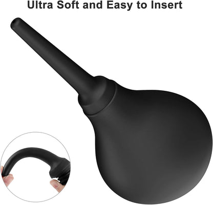 Enema Douche Anti Back-Flow,Silicone Enema Reusable Anal Douche Cleaner for Men Women Colon Cleansing,Shower Douche with Spouts Connected to Shower Hole,Vaginal Cleaner (Black, 10oz)
