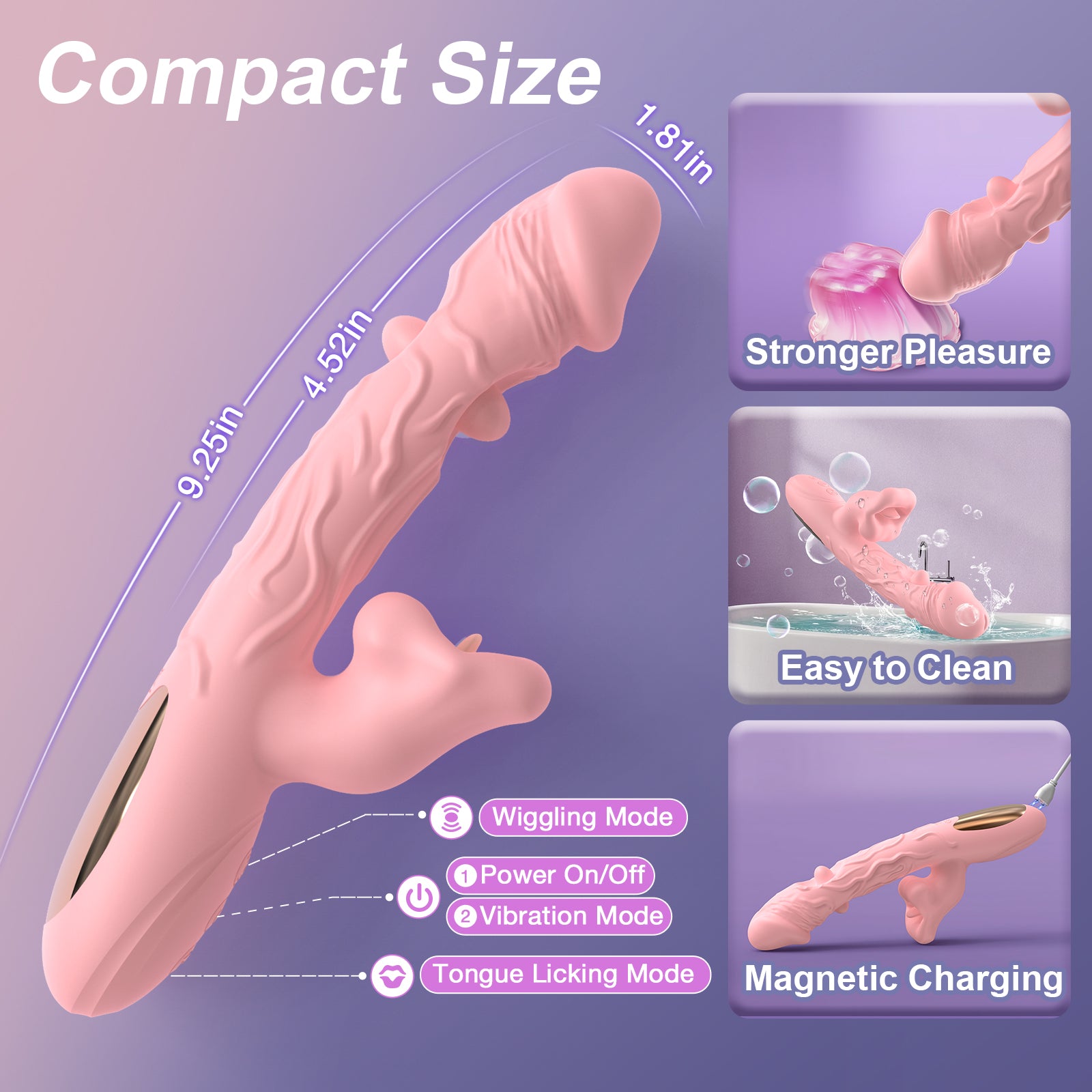 G Spot Vibrator Rose Sex Toys - 3 in 1 Tongue Vibrator Adult Sex Toy with 6 Wiggling 7 Licking & 10 Vibrating Modes, Rabbit Vibrators Realistic Dildo Clitoral & Anal Stimulator for Women Beginners