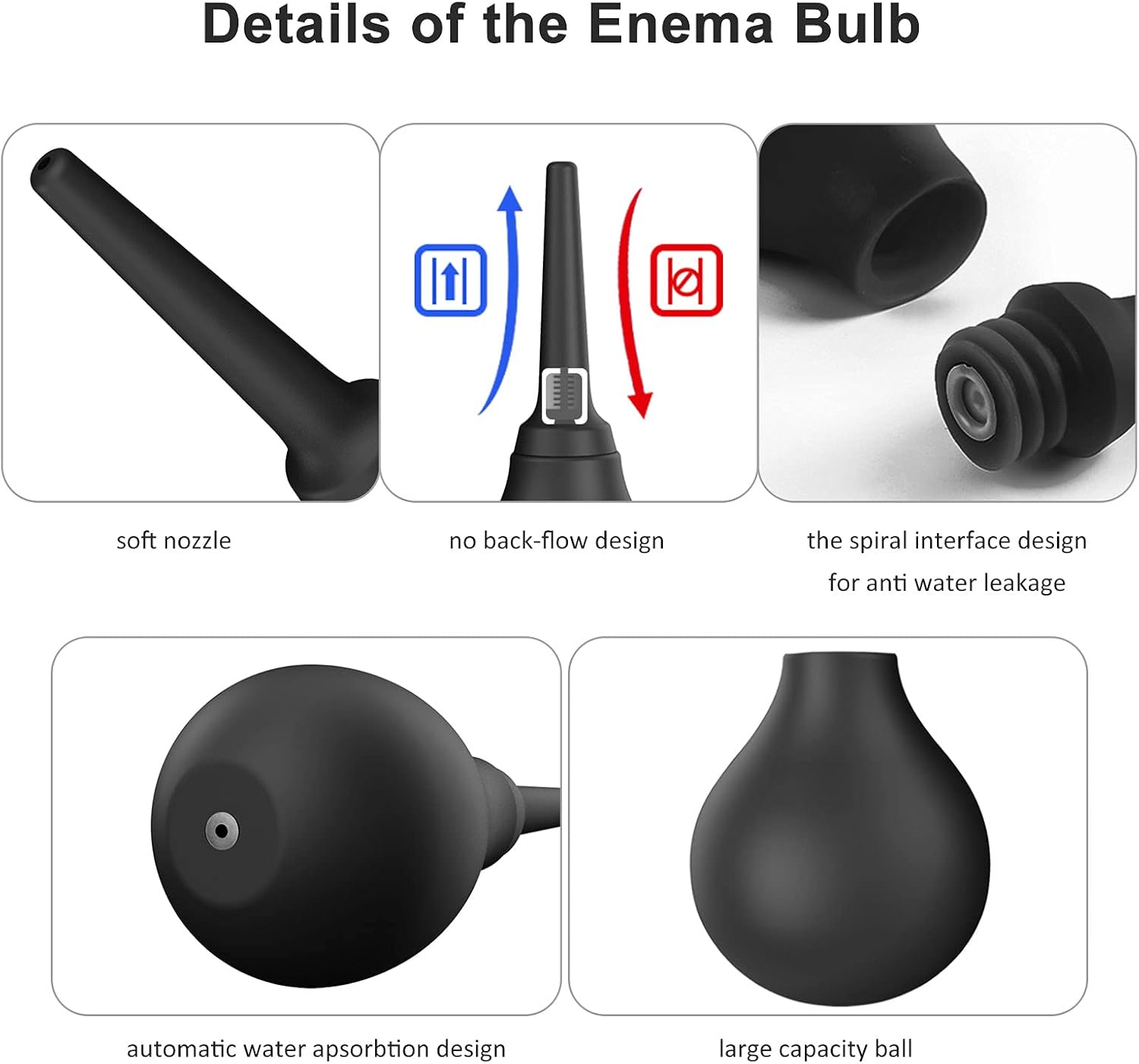Enema Douche Anti Back-Flow,Silicone Enema Reusable Anal Douche Cleaner for Men Women Colon Cleansing,Shower Douche with Spouts Connected to Shower Hole,Vaginal Cleaner (Black, 10oz)