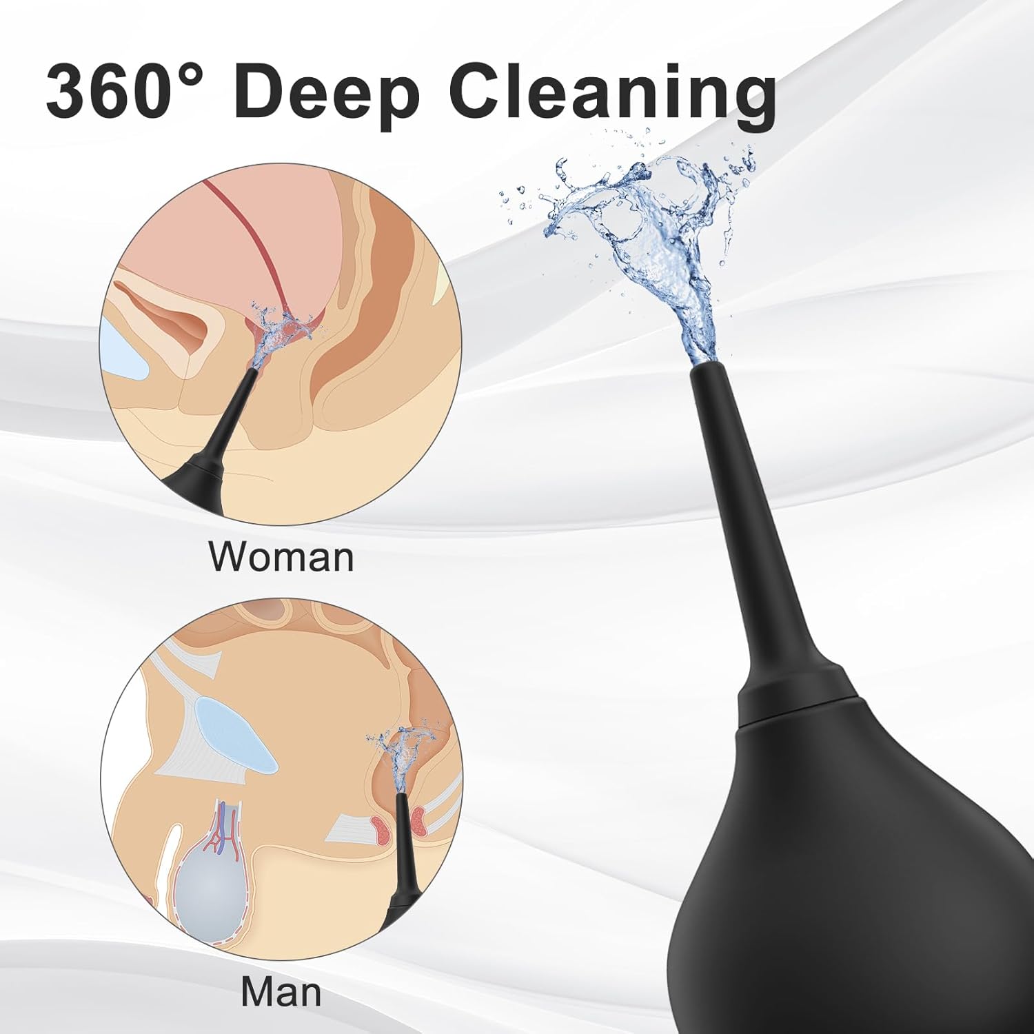 Enema Douche Anti Back-Flow,Silicone Enema Reusable Anal Douche Cleaner for Men Women Colon Cleansing,Shower Douche with Spouts Connected to Shower Hole,Vaginal Cleaner (Black, 10oz)