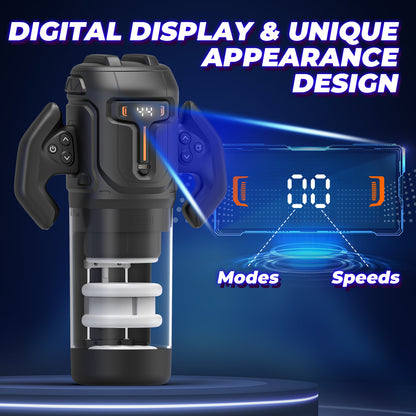Thrusting and Rotating Male Masturbator - Unique Male Sex Toys Thrusting on Shaft Rotating on Glans for 4 Speeds, Sex Toys for Men with Handles & Digital Display & One-Click Burst, Sergeant Major