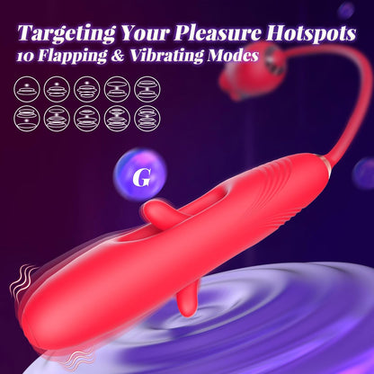 G Spot Vibrator Rose Sex Toys - Bszone 4IN1 Dildo Vibrators for Women with 10 Vibrating & Flapping Adult Sex Toy Clitoral Stimulator, Nipple Anal Vibrater Toys for Female Male Couple