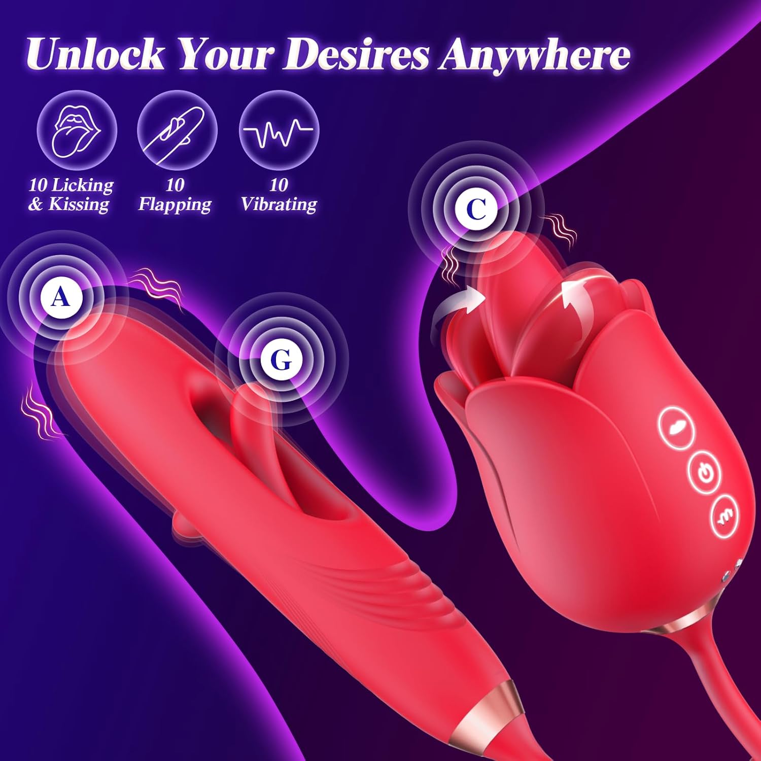 G Spot Vibrator Rose Sex Toys - Bszone 4IN1 Dildo Vibrators for Women with 10 Vibrating & Flapping Adult Sex Toy Clitoral Stimulator, Nipple Anal Vibrater Toys for Female Male Couple